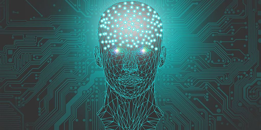 artificial intelligence concept with digital human face and binary code